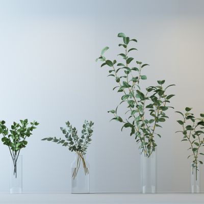现代极简玻璃花瓶绿植3D模型