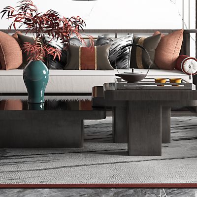 新中式客厅，客厅，沙发组合，