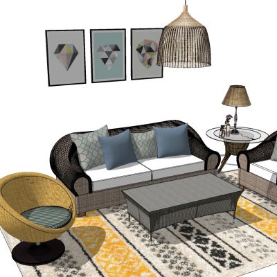 东南亚藤编编织竹编席编沙发