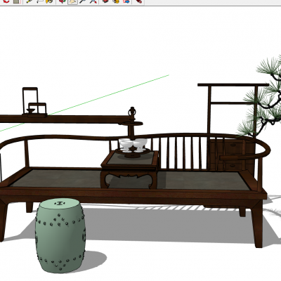 新中式罗汉床端景台陈设品盆景炕桌实木沙发