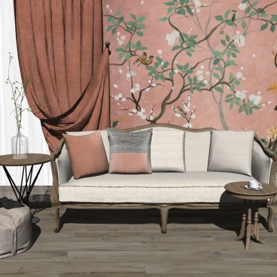 美式双人沙边几圆几沙发