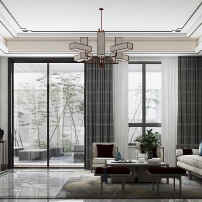 新中式客厅，客厅，沙发组合，