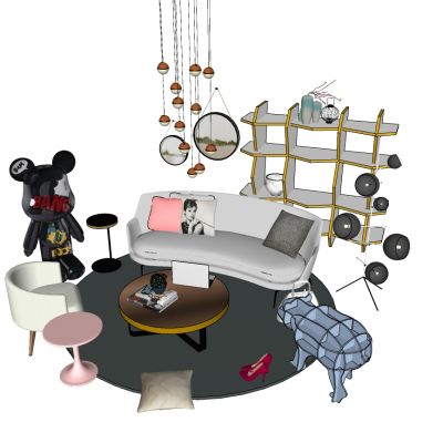 北欧现代儿童区弧形沙发