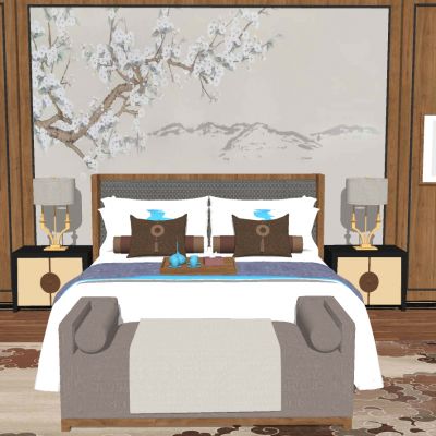 新中式双人床床