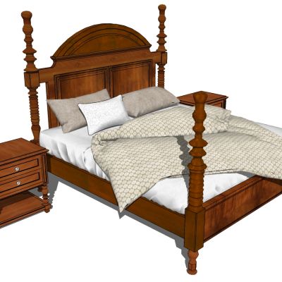 欧式美式法式古实木花双人床