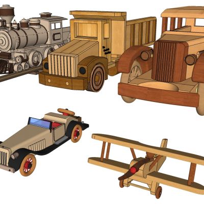 木制飞机老爷车汽车火车头积木儿童玩具