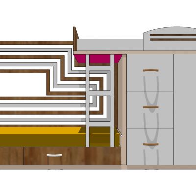 现代北欧实木高低床