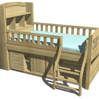 法式简约实木上铺高低床