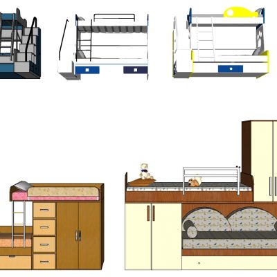 现代儿童床橱柜组合