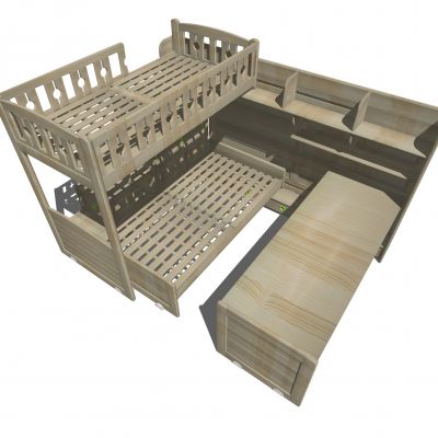 现代实木上铺高低床