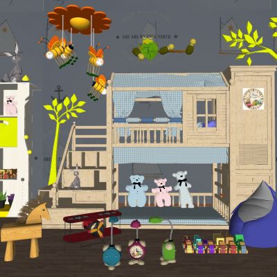 简欧儿童实木上铺单人床