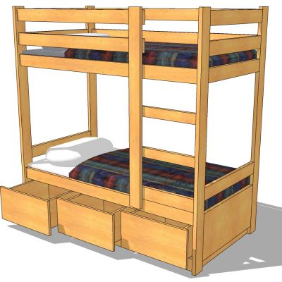 现代实木简约木架子上铺床