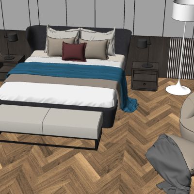 现代北欧简欧式高级灰双人床