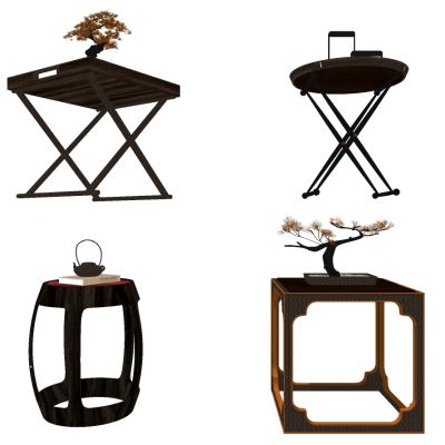 新中式边几鼓凳床