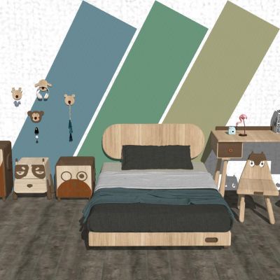 现代工业风动物儿童家具组合床