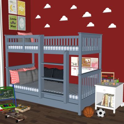 现代实木上铺儿童床