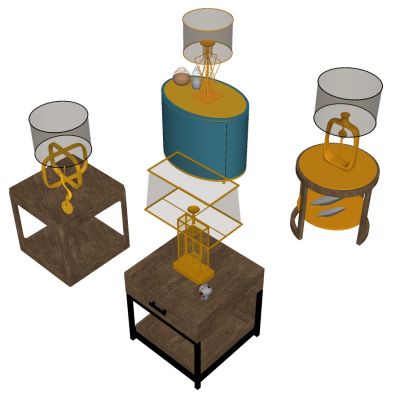 现代北欧新中式床金属铁艺台灯组合