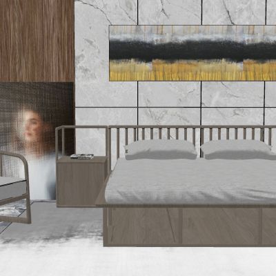 现代简约新中式卧室床,组合,床