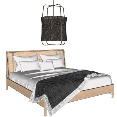 新中式东南亚藤编编织双人床