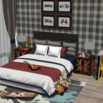 美式现代布艺双人床