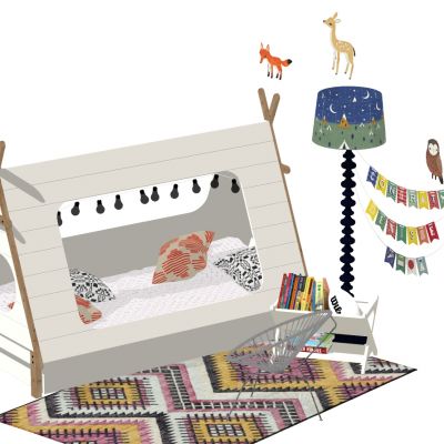 现代北欧式简约儿童木制帐篷落地灯