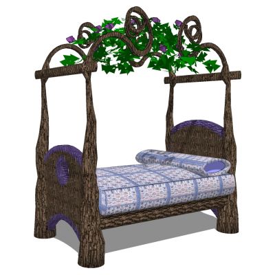 实木藤蔓树叶单人床