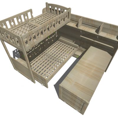 现代欧式法式简约实木单人上铺组合