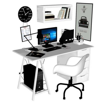 现代办公桌电脑桌写字台挂钟