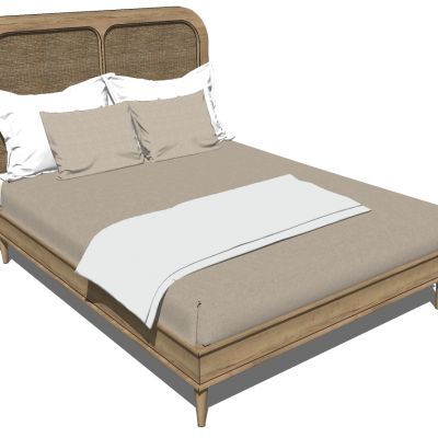 新中式民宿乡村木头实木编织藤编床