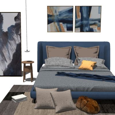 北欧现代双人床SU模型