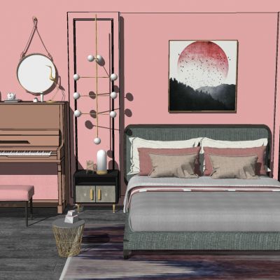 北欧新中式钢琴双人床