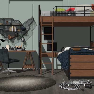 工业风儿童实木床