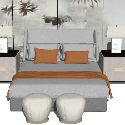 现代轻奢简欧式皮墩双人床