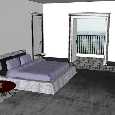 现代简约双人床SU模型