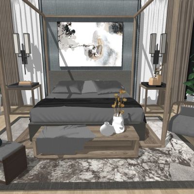 新中式卧室木架子床