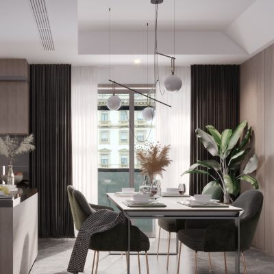 现代北欧风格轻奢餐厅厨房