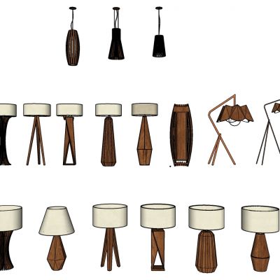 现代木制台灯落地灯吊灯组合