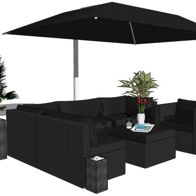 室外户外藤编沙发茶几盆栽遮阳伞组合