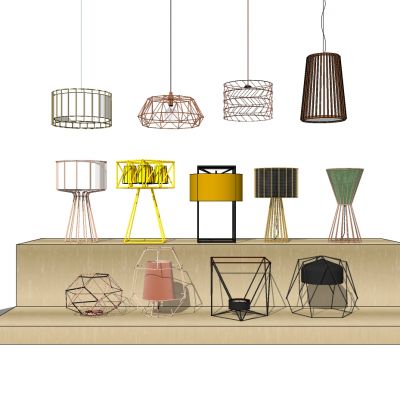 现代铁艺台灯吊灯落地灯组合