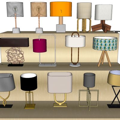 现代北欧新中式木制铁艺台灯组合SU模型