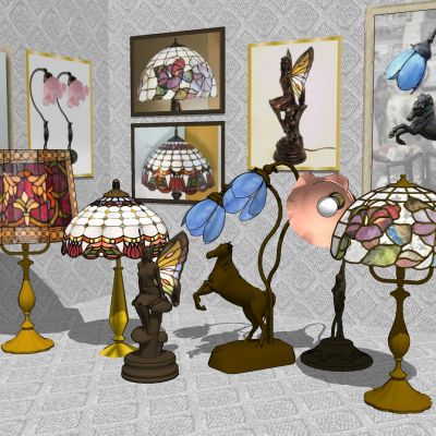 欧式复古美式彩绘玻璃风台灯