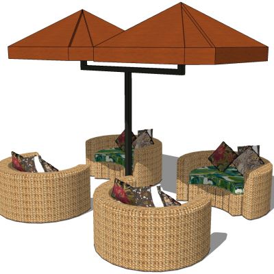 户外室外藤编编织单人沙发遮阳伞组合