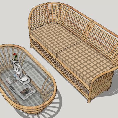 东南亚户外藤编编织竹编席编沙发茶几