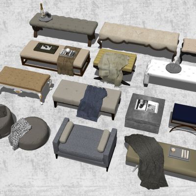 欧式法式美式新中式现代雕花床尾凳脚踏圆凳