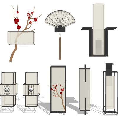 新中式铁艺壁灯树枝扇子梅花壁灯