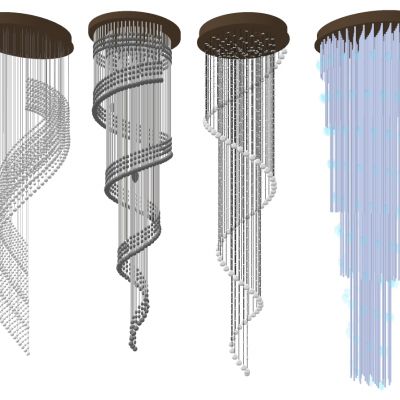 现代轻奢简欧式大堂楼梯间大型螺旋形状金属水晶吊灯吸顶灯