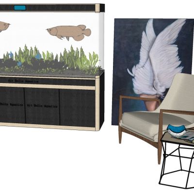 现代北欧橱柜鱼缸实木椅