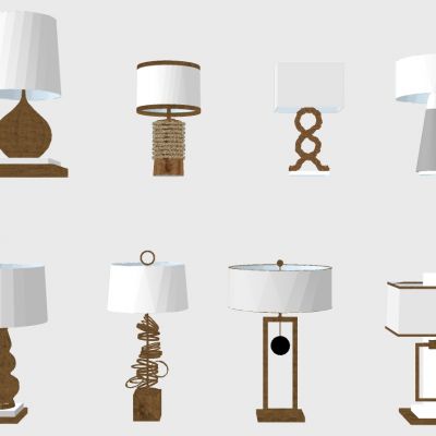 现代新中式欧式美式木制民宿麻绳金属台灯组合