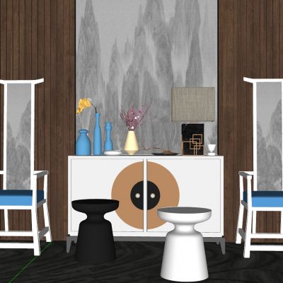 新中式轻奢端景玄关装饰柜