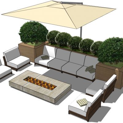 室外户阳台景观外休闲沙发盆栽花槽遮阳伞组合